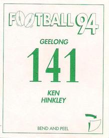 1994 Select AFL Stickers #141 Ken Hinkley Back